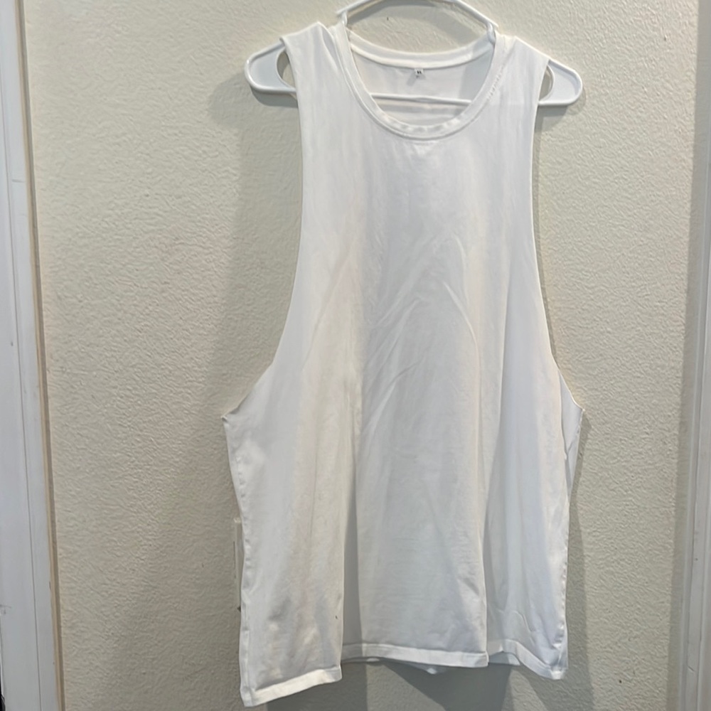 White Sleeveless Muscle Tee with Cut Out Design